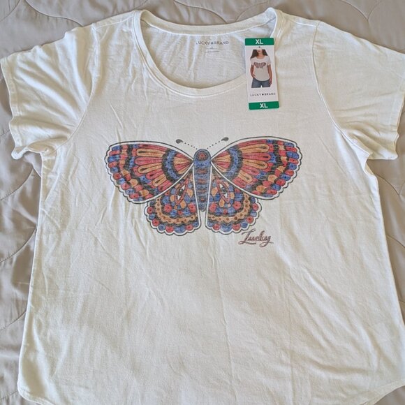 New Lucky Brand Butterfly Graphic Tee - Size XL - Picture 1 of 6